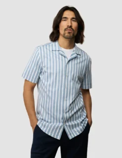 Bowling Short Sleeve Shirt Bold Stripes Light Blue