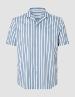 Bowling Short Sleeve Shirt Bold Stripes Light Blue