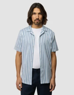 Bowling Short Sleeve Shirt Bold Stripes Light Blue