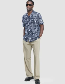 Bowling Short Sleeve Shirt Navy Tropic