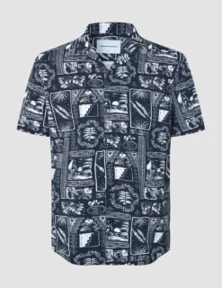 Bowling Short Sleeve Shirt Navy Tropic