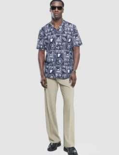 Bowling Short Sleeve Shirt Navy Tropic