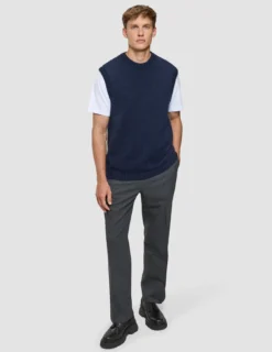Chunky Soft Wool Knit Vest Dark Navy Melange