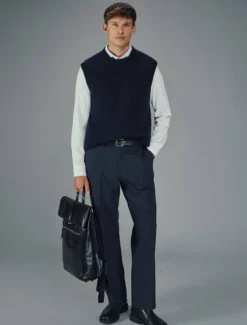 Chunky Soft Wool Knit Vest Dark Navy Melange