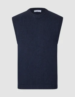 Chunky Soft Wool Knit Vest Dark Navy Melange