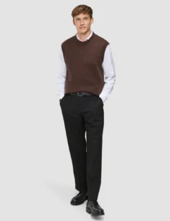 Chunky Soft Wool Knit Vest Saddle Brown Melange