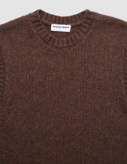 Chunky Soft Wool Knit Vest Saddle Brown Melange