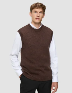 Chunky Soft Wool Knit Vest Saddle Brown Melange