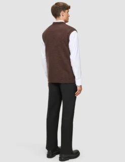 Chunky Soft Wool Knit Vest Saddle Brown Melange