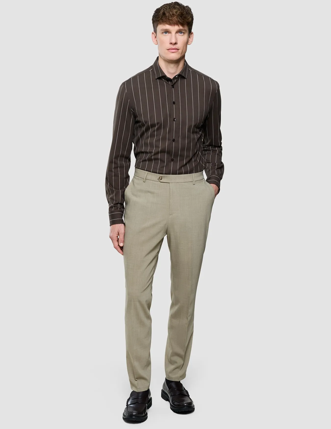 Classic Shirt Brown Pinstripes Regular