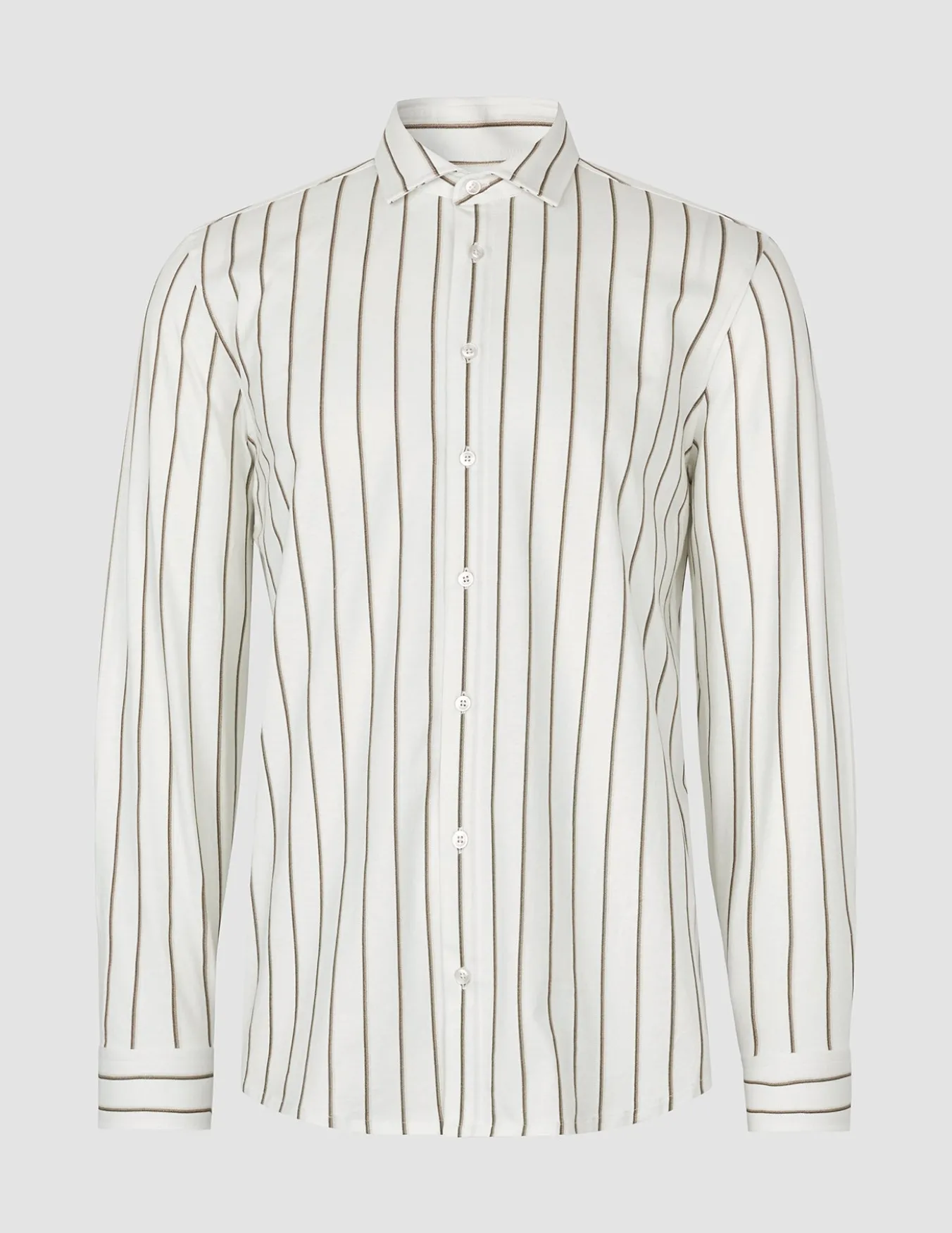 Classic Shirt Sand Herringbone Stripes Slim