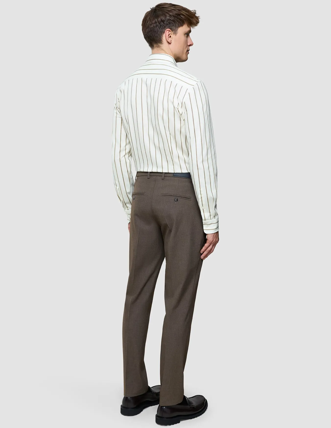 Classic Shirt Sand Herringbone Stripes Slim