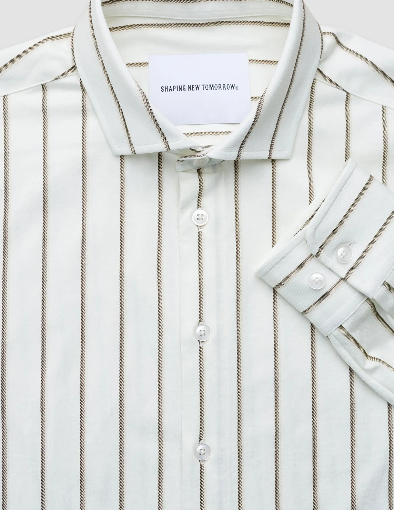 Classic Shirt Sand Herringbone Stripes Slim
