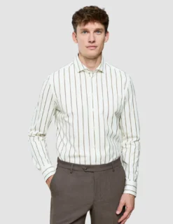 Classic Shirt Sand Herringbone Stripes Slim
