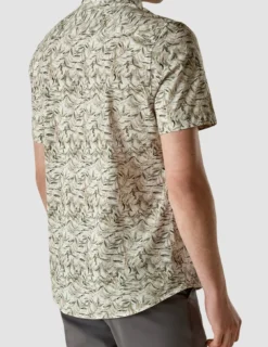 Classic Short-Sleeved Patterned Shirt Dried Leaves