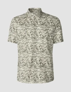 Classic Short-Sleeved Patterned Shirt Dried Leaves