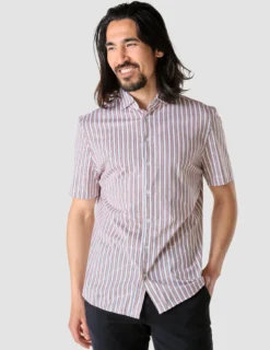 Classic Short-Sleeved Twill Shirt Mahogany Stripes