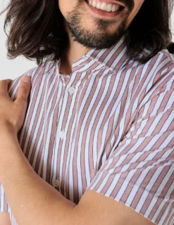 Classic Short-Sleeved Twill Shirt Mahogany Stripes