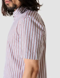 Classic Short-Sleeved Twill Shirt Mahogany Stripes