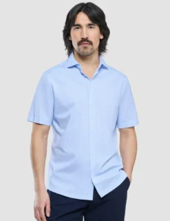 Classic Short Sleeve Shirt Light Blue Stripes