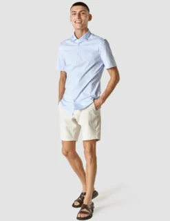 Classic Short Sleeve Shirt Light Blue Stripes
