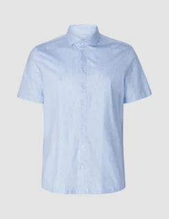 Classic Short Sleeve Shirt Light Blue Stripes
