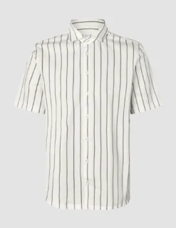 Classic Short Sleeve Shirt Sand Herringbone Stripes
