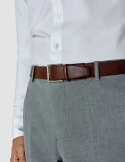 Elastic Leather Belt Dark Brown