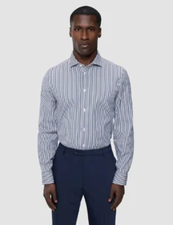 Elevated Shirt Navy Stripe Thin Regular