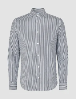 Elevated Shirt Navy Stripe Thin Regular