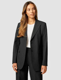 Essential Blazer Black Silver Pinstripe