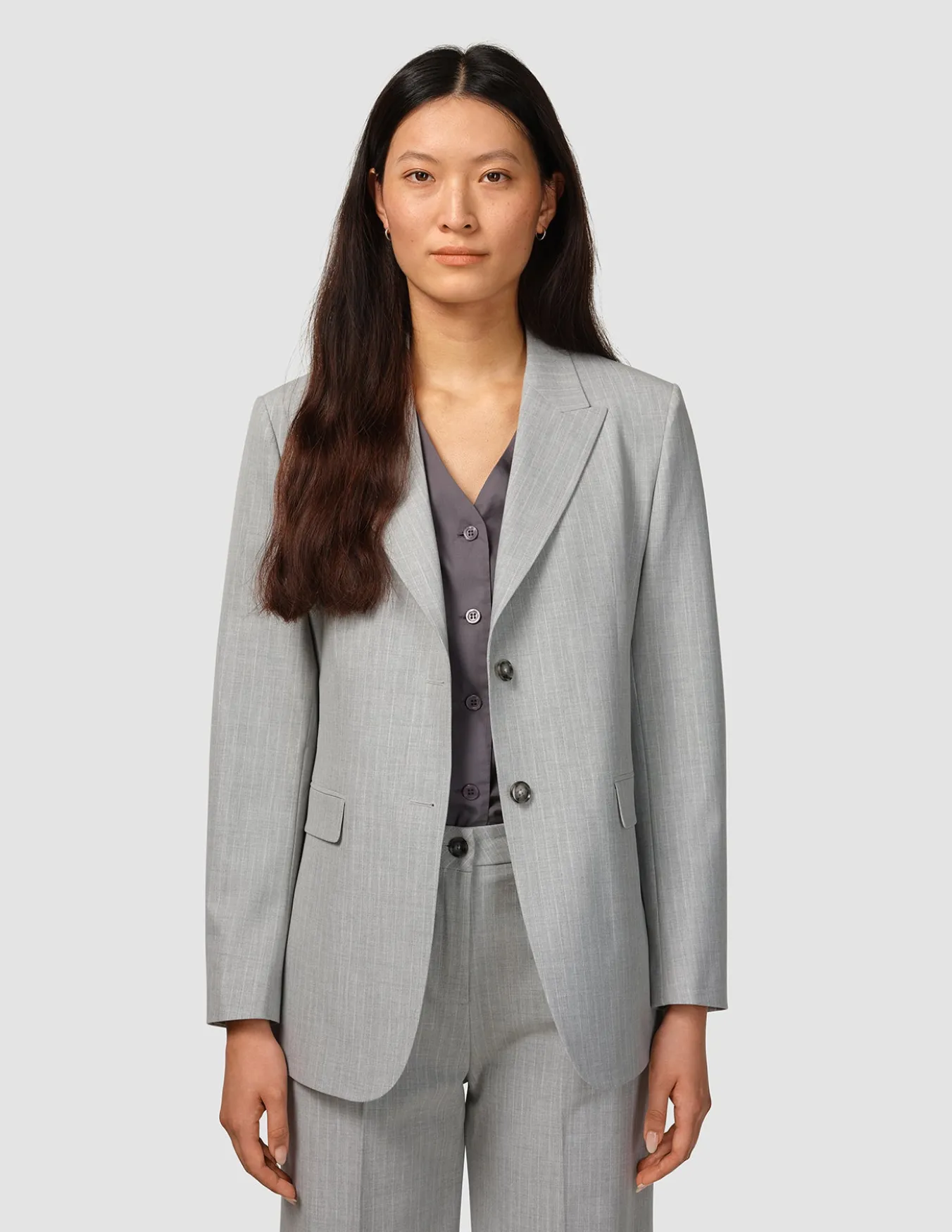 Essential Blazer Light Grey Pinstriped