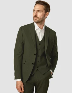 Essential Blazer Slim Moss Green Pinstripe
