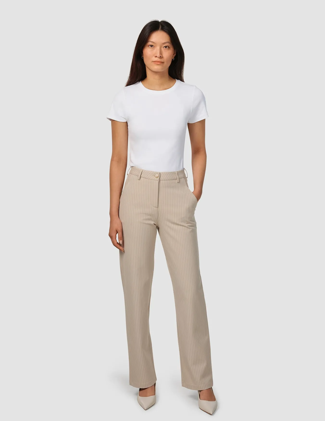 Essential Pants Straight Island Sand Pinstripe