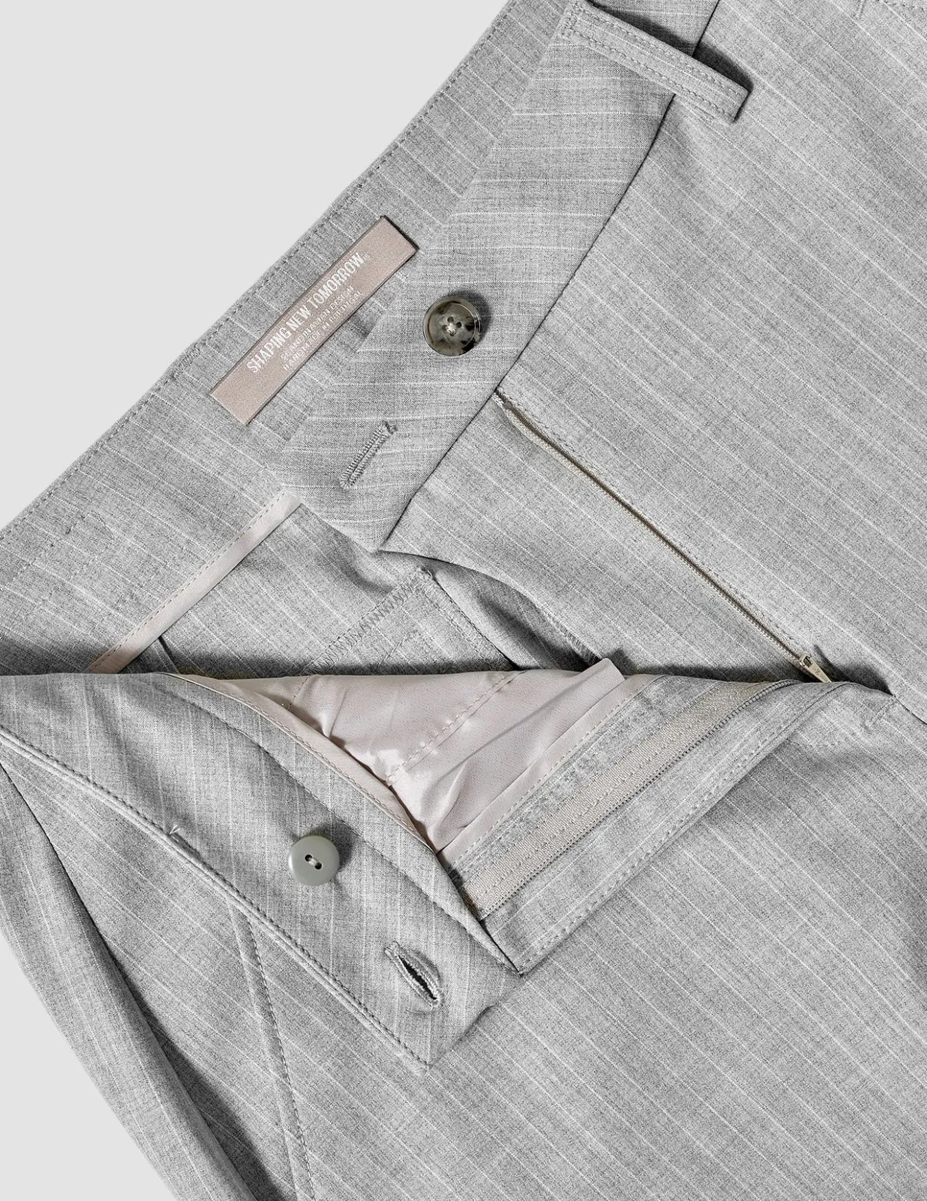 Essential Pants Straight Light Grey Pinstriped