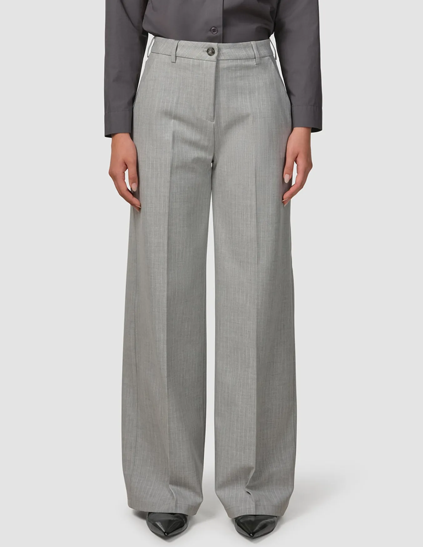 Essential Pants Wide Light Grey Pinstriped