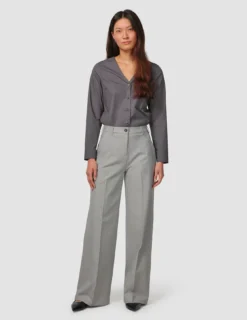 Essential Pants Wide Light Grey Pinstriped