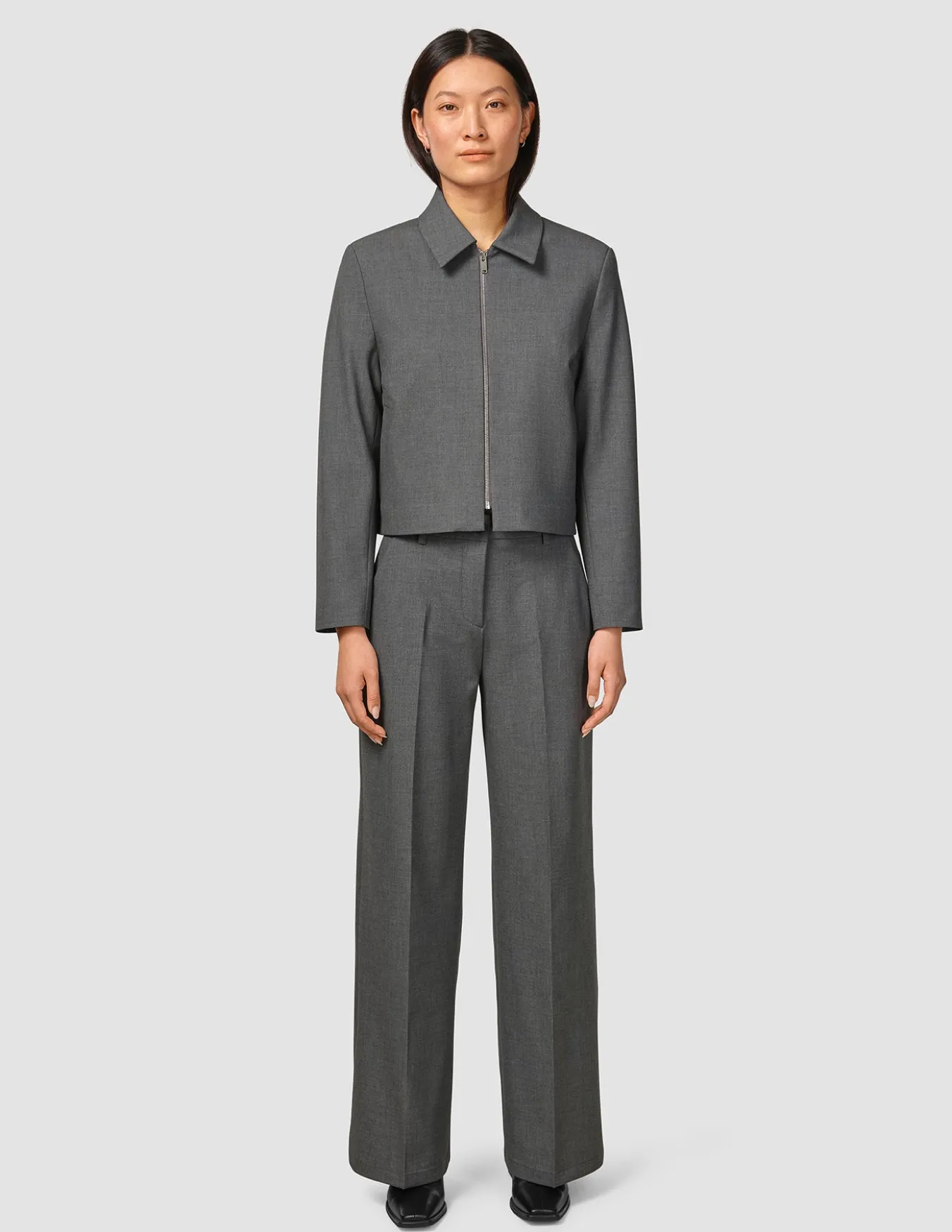 Essential Short Zip Jacket Dark Grey Melange