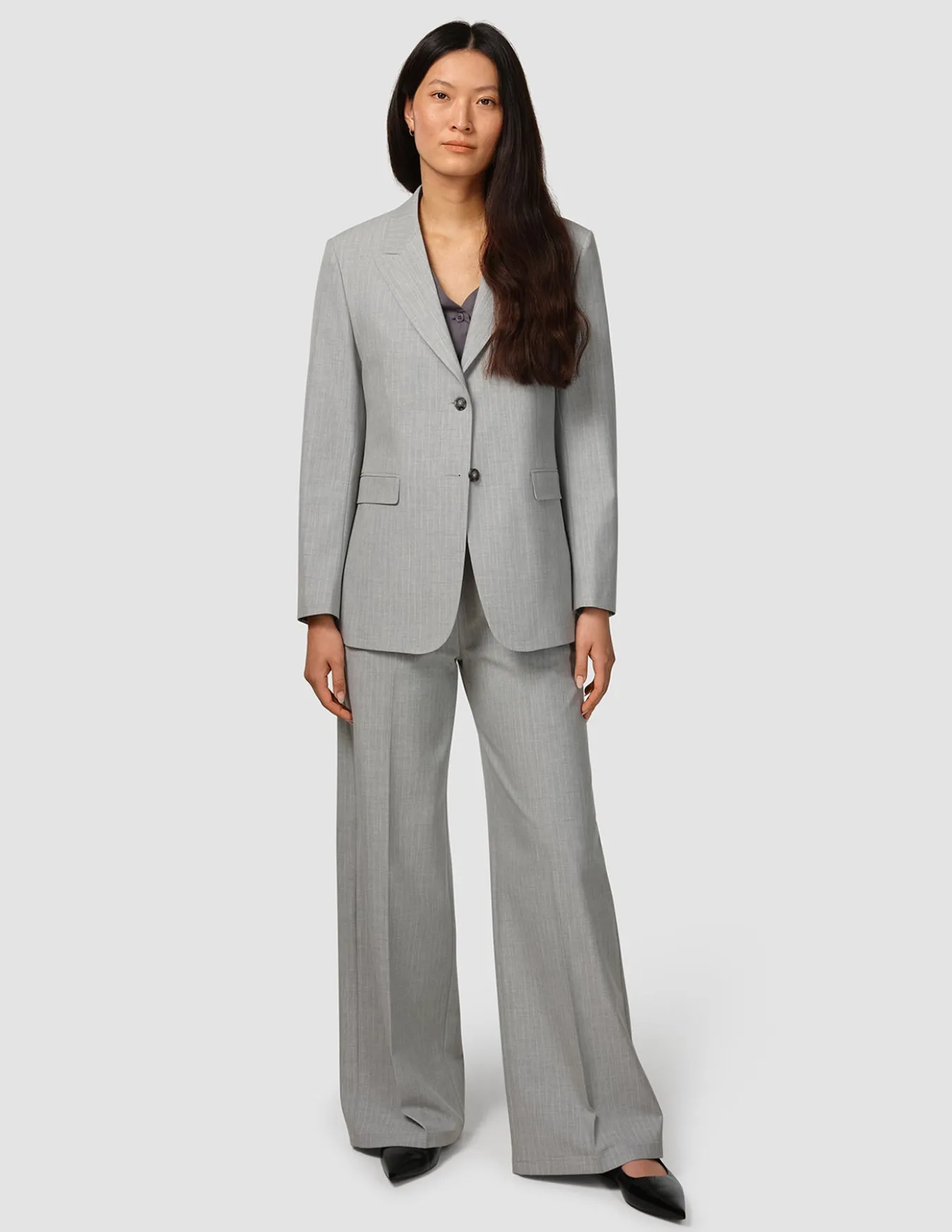Essential Suit Light Grey Pinstripe Blazer & Wide Pants