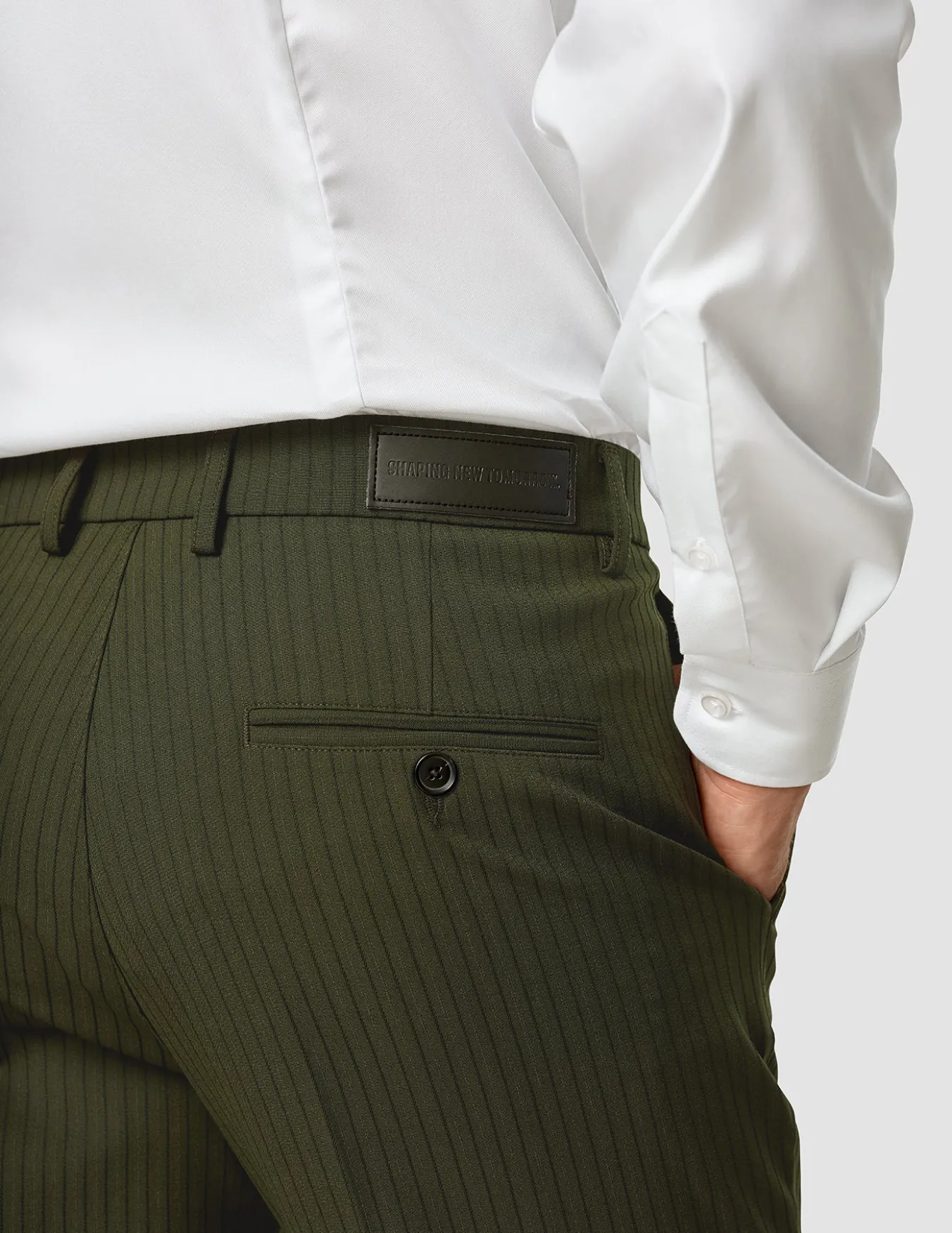 Essential Suit Pants Slim Moss Green Pinstripe