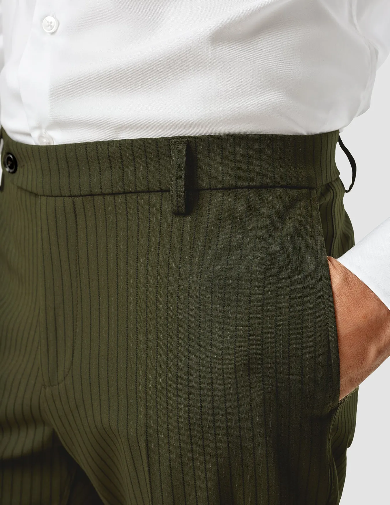 Essential Suit Pants Slim Moss Green Pinstripe