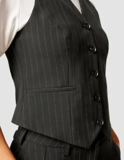 Essential Vest Short Black Silver Pinstripe