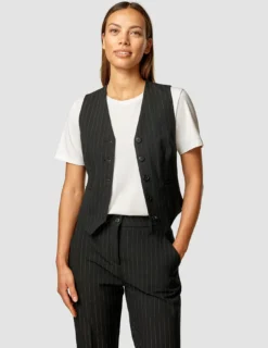 Essential Vest Short Black Silver Pinstripe