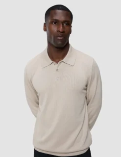 Everyday Knit Long Sleeve Polo Birchwood