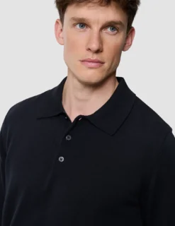 Everyday Knit Long Sleeve Polo Black