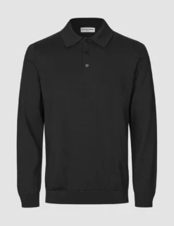 Everyday Knit Long Sleeve Polo Black