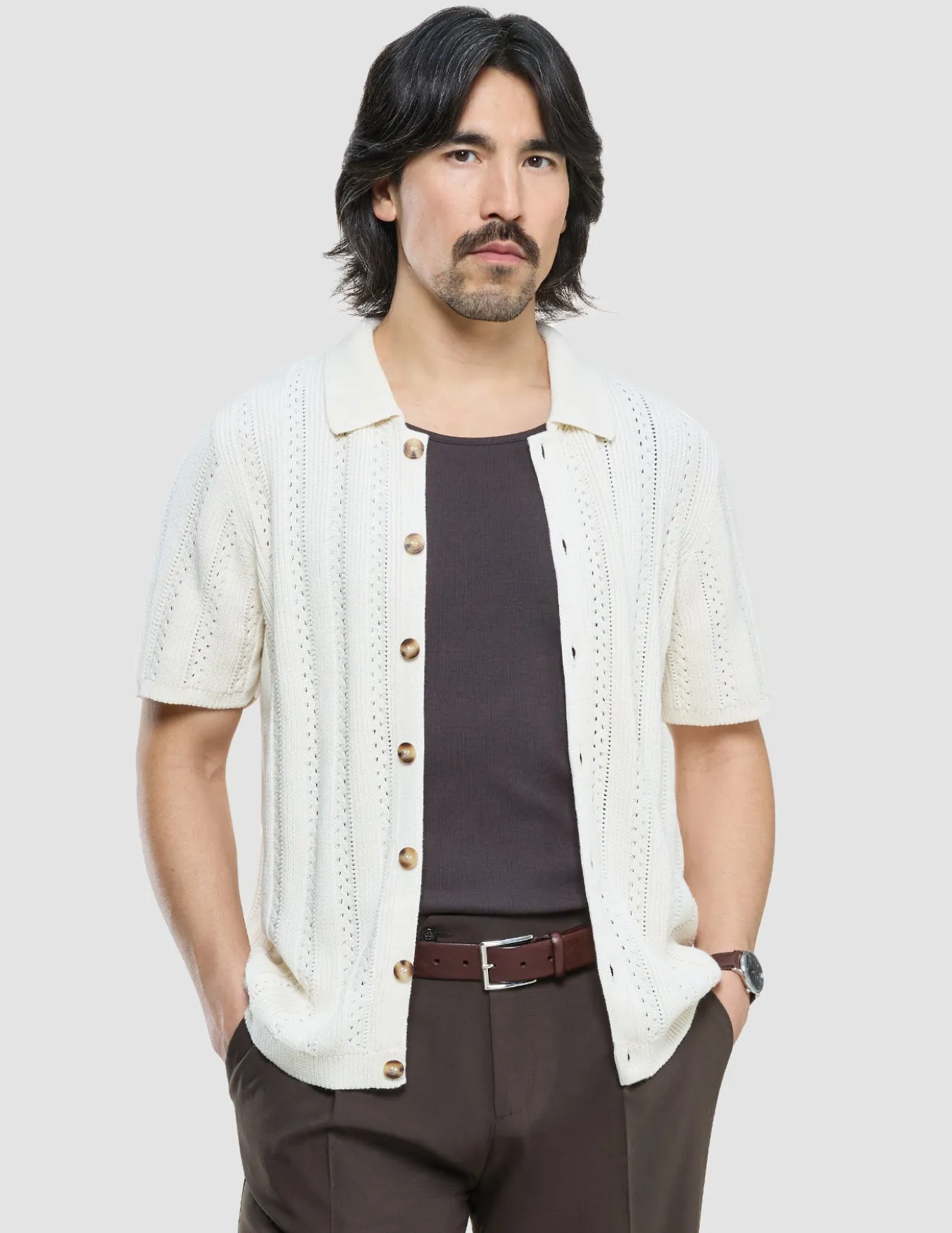 Hollow Knit Shirt Off White