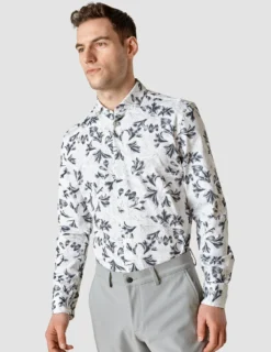 Lightweight Classic Shirt Navy Flower Slim