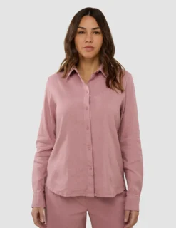Linen Set Dusty Cerise Long Sleeved Shirt & Relaxed Pants