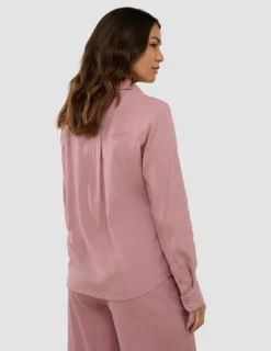Linen Set Dusty Cerise Long Sleeved Shirt & Relaxed Pants